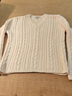 JCrew V-neck Cotton Cable Sweater - Off White